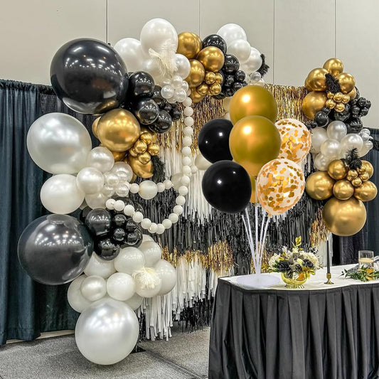 6 Set Balloon Stand Kit for Table Centerpieces With Balloon and Base Party Decorations for Birthday Wedding Retirement Graduation Baby Shower (Black Gold)