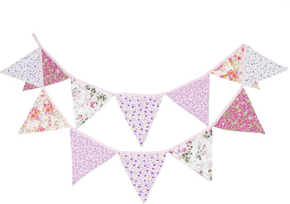 LOVENJOY Pink Floral 100% Cotton Bunting Banner for Girls Shabby Chic Wedding Birthday Decoration