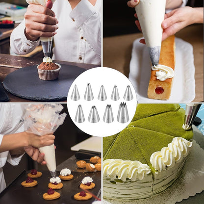 Open Star Piping Tips Set, 9 Piece Stainless Steel Star Piping Tips Set French Stars Tube Frosting Nozzle Kit Stars Pastry Tip for Cakes Cupcakes Cookies Decorating, Small Size 14-22