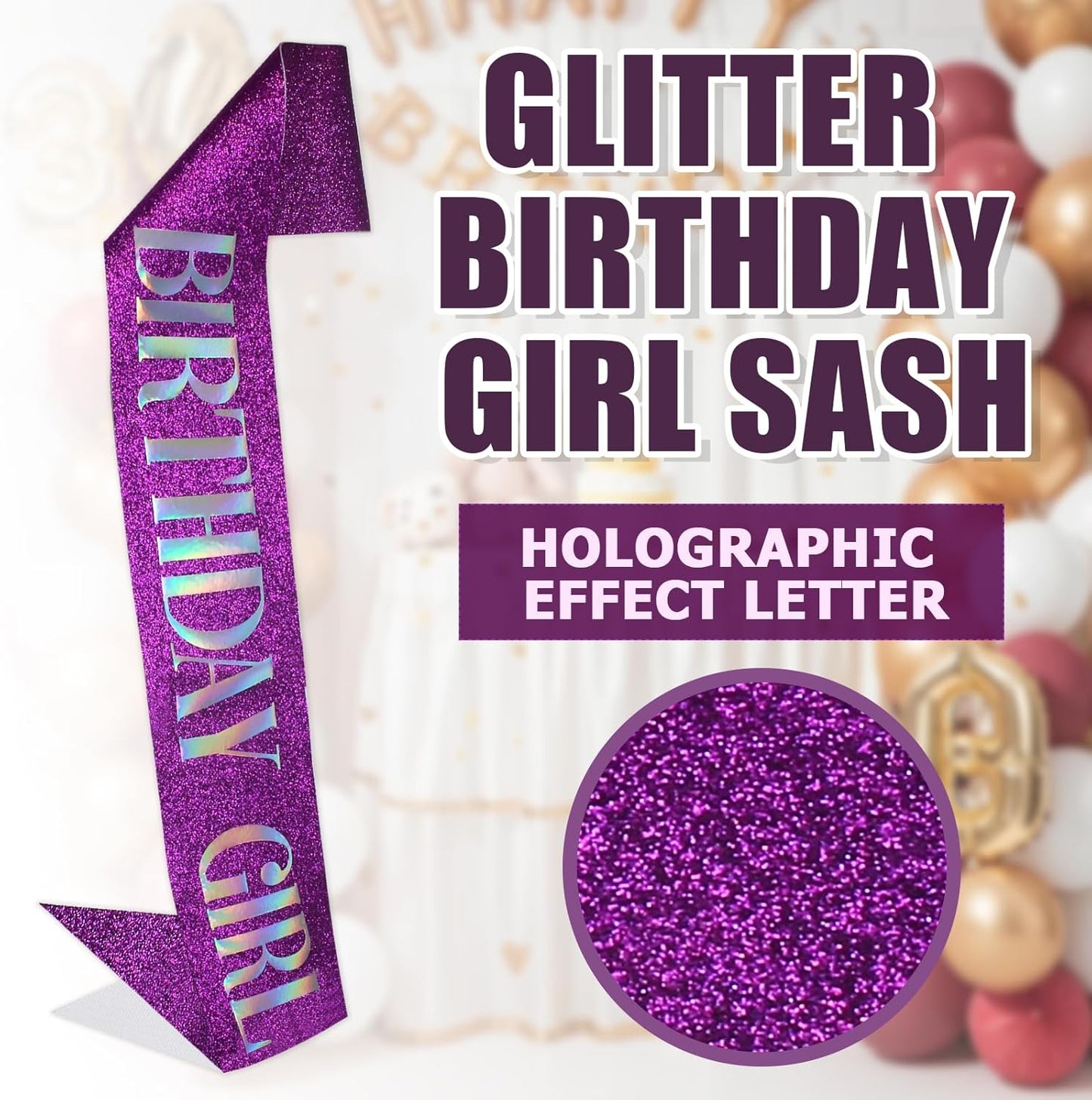 RUDONG M Birthday Girl Sash Glitter - Silver Birthday Sash for Women & Girls | Sweet 16/18th/21st/30th/40th/50th/60th/70th, All-Age Celebration Party Decor