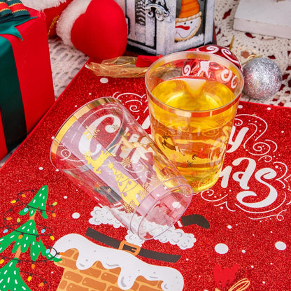 supernal 100pcs Gold Plastic Cups 12 oz, Glitter Clear Disposable Cups Heavy Duty, Fancy Plastic Cocktail Tumblers for Wedding, Parties Champagne & Mixed Drinks