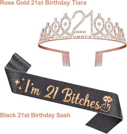 21st Birthday Decorations for Her with 21st Birthday Sash and Crown, Candles Gold, Gifts for 21 Year Old Girls