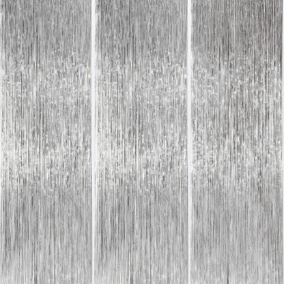 PartyWoo Silver Streamers 3pcs Tinsel Backdrop 8.2FT Metallic Tinsel Foil Fringe Streamer Curtains Party Photo Booth Backdrop for Graduation Baby Shower Bachelorette Wedding Disco Party Decorations