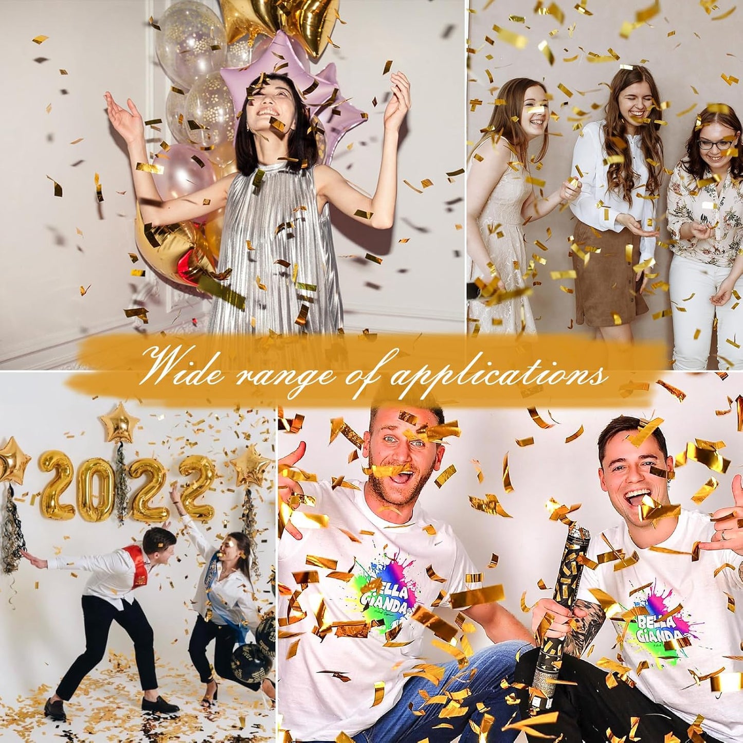 Confetti Cannons Confetti Poppers 5 Pack,15 Inch Gold Party Poppers Confetti Shooters, WORKKEEP Yello Confetti Pop for Birthday Wedding Celebration Halloween Decorations Air Powered Confetti Gun