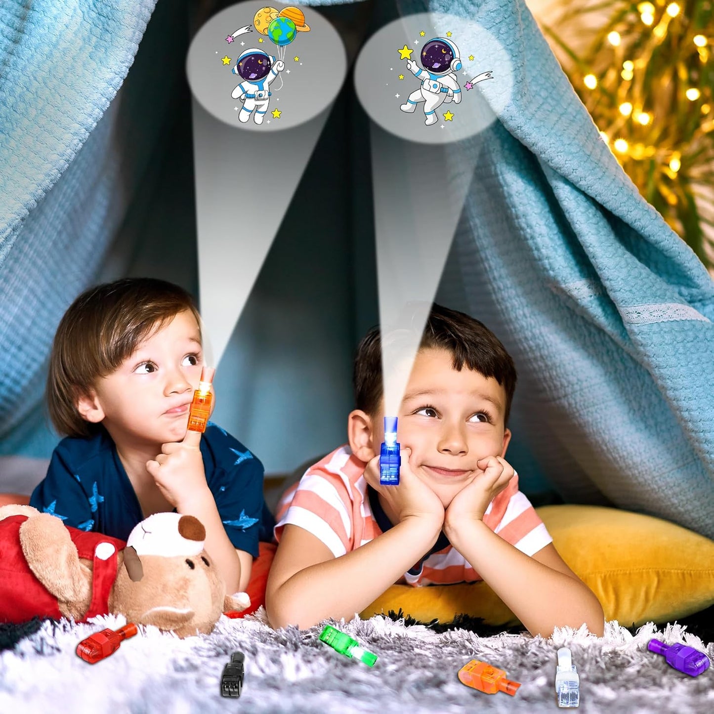 32 Pcs Finger Lights Space Theme Party Favors Decorations, Glow in the Dark Light Up Party Supplies Astronaut Toys Gift Bulk for Kids 3 4 5 8 Boys Girls Birthday Goodie Bag Stuffers Classroom Prizes
