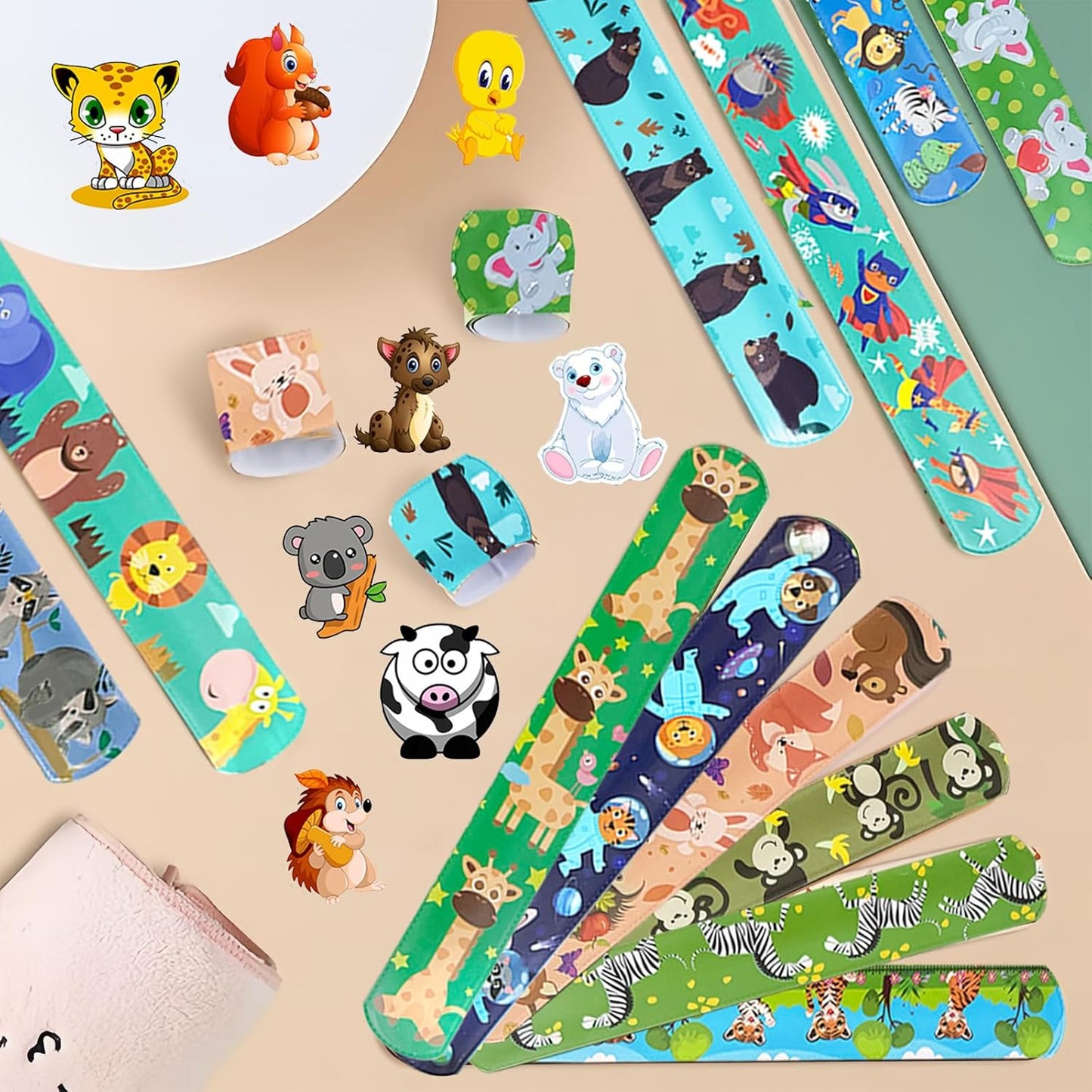 CZWXOXO 74Pcs Dinosaur Theme Party Favors Contain 24 Pcs Slap Bracelets 50Pcs Stickers, Dino Theme Birthday Party Decorations,Classroom Rewards Supplies.