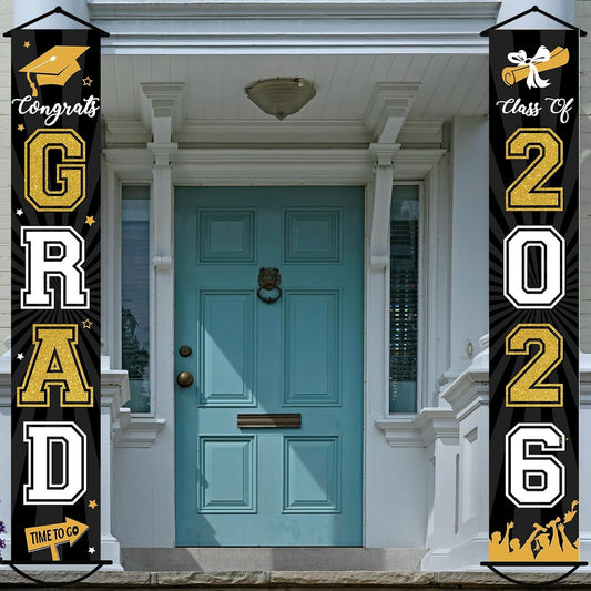 2026 Graduation Banner Class of 2026 Congrats Grad Porch Sign Party Decorations Supplies Welcome Hanging Door Decor for Indoor Outdoor(Maroon and Black)
