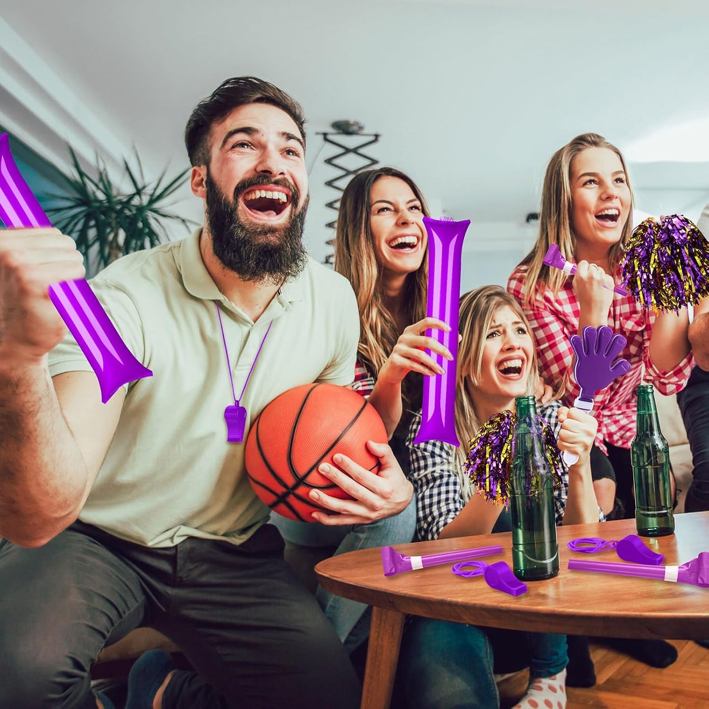 Yunsailing 96 Pcs Homecoming Noisemakers Team Spirit Accessories for Game Day Include Hand Clappers Cheerleading Pom Pom Thunder Stick Cheer Party Blower Plastic Whistle for Sport Fans(Gold)