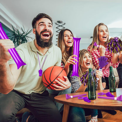 Yunsailing 96 Pcs Homecoming Noisemakers Team Spirit Accessories for Game Day Include Hand Clappers Cheerleading Pom Pom Thunder Stick Cheer Party Blower Plastic Whistle for Sport Fans(Gold)