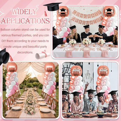 2 Sets Blue and Black White Graduation Balloon Column Stand Kit for Class of 2026, Adjustable Floor Balloon Arch Tower with Foil & Latex Balloons, DIY Decor for Grad Ceremony Backdrop