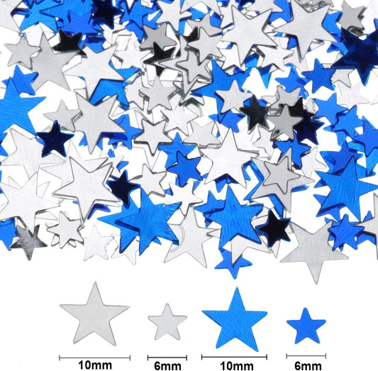 Hestya Star Confetti Glitter Table Confetti Metallic Foil Stars for Graduation Wedding Birthday Party Decorations(Blue Silver,10mm and 6mm,60g)
