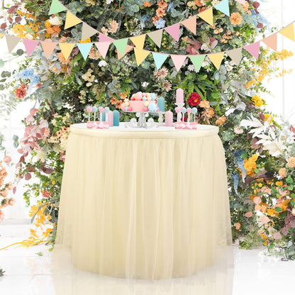 Suppromo 6ft Pink Tulle Table Skirt Baby Shower Tablecloth for Rectangle Tables or Round Tables Pink Ruffle Tutu Table Skirts Desk Skirt for Princess Girls Birthday Party Cake Dessert Decorations