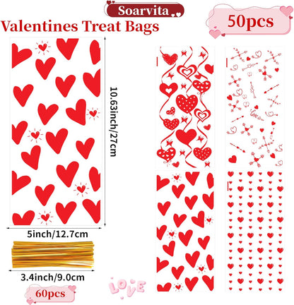 Soarvita Wildflower Cellophane Treat Bags: 50Pack Clear Plastic Floral Goodie Bags with 60 Ties for Cookies Snacks & Gift Packaging, Spring Candy Bag for Baby Bridal Shower Wedding Party Favors