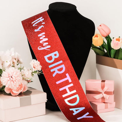 It's My Birthday Sash Black Glitter Sash with Hot Pink Foil Happy Birthday Decorations for Women Girls Men Boys Black Party Decorations