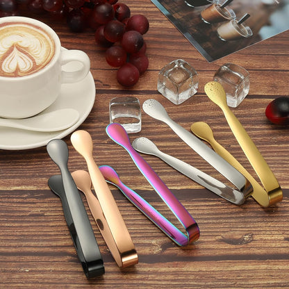 uxcell 2 Pcs Mini Serving Tongs, 4.3 Inch Kitchen Tong Stainless Steel Small Buffet Tongs Ice Sugar Tong for Serving Charcuterie Dessert Party Tea Party Bar Coffee, Gold