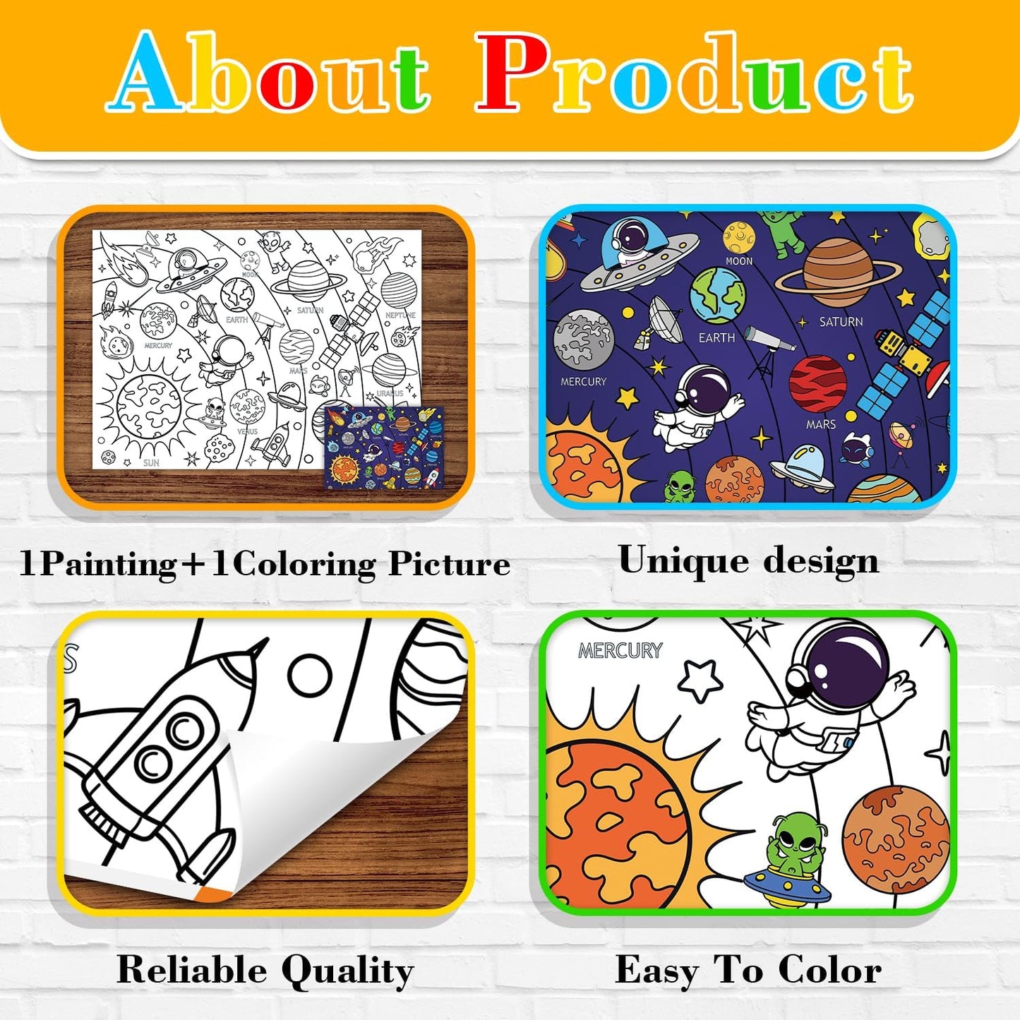 43.3x31.5 Summer Coloring Poster with Picture, Giant Cute Painting Poster, Large Coloring Tablecloth for Classroom Home Birthday Party Supplies Favor