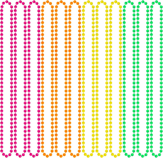 12 Pack Neon Glow in The Dark Beaded Necklaces Accessories Bulk 16 Inch for Halloween 80s Party Favors Decorations