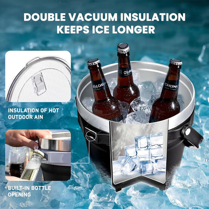 COKTIK 7L Insulated Ice Bucket with Lid，Double Wall Vacuum Stainless Steel Beverage Bucket Keeps Frozen Longer，Holds 6 Longnecks or 3 Bottles of Wine，for Cocktail, Champagne, Large Parties(Blue)