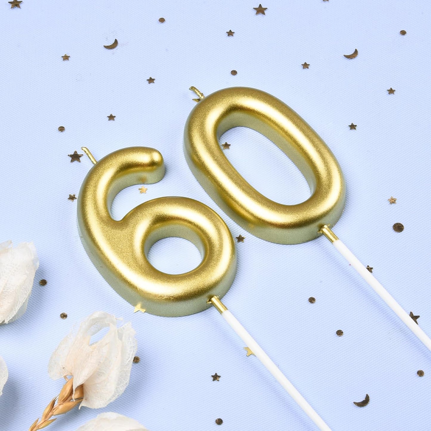 2.76 Inch Classical Gold 5 Number Birthday Candles, Gold Number Candles, Cake Number Candles, Party Celebration