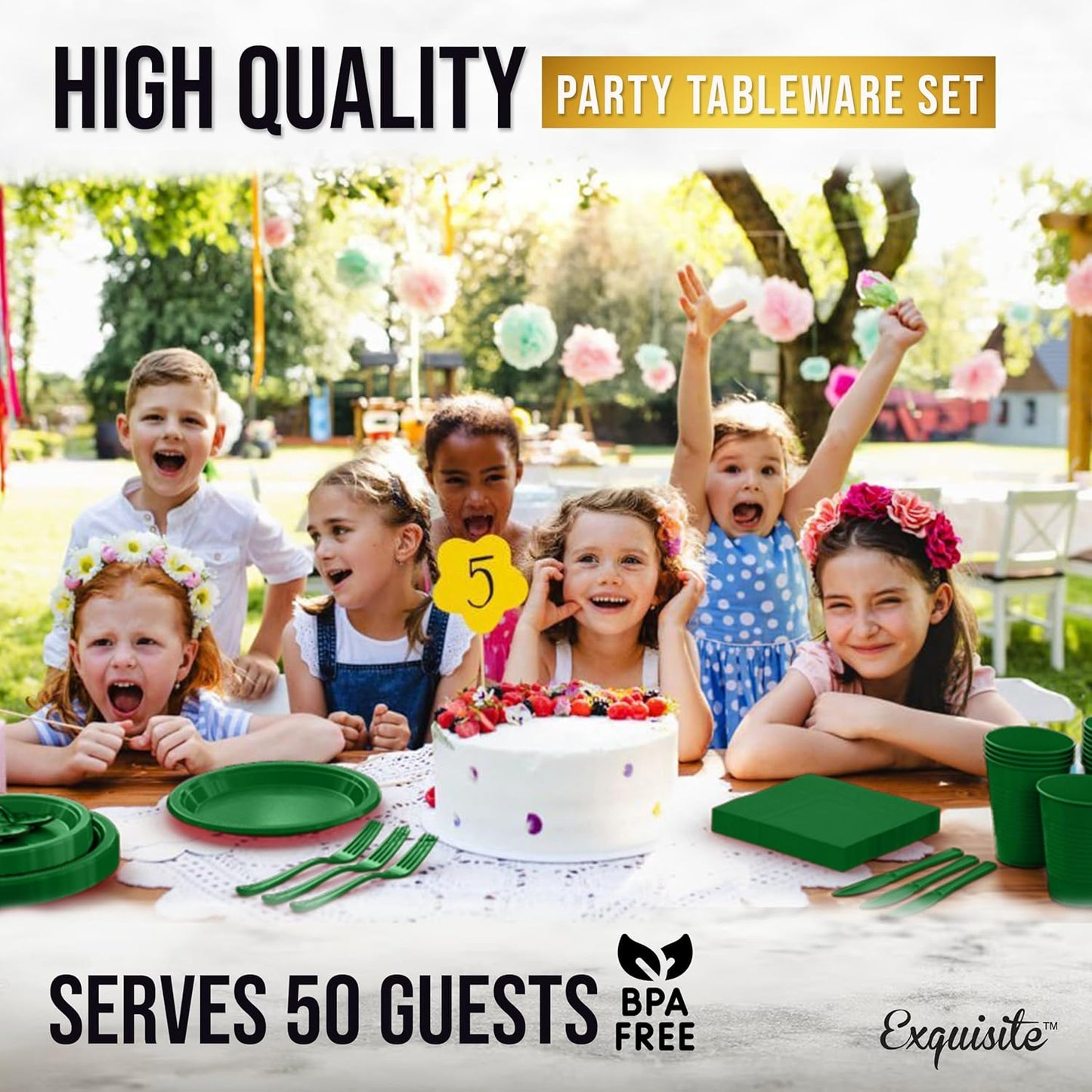 350 Pcs Black Plastic Plates For Party, Black Disposable Plates Set, 50 Of Each 9" Dinner Plate Set, 7" Dessert Plate, Cups, Napkins & Cutlery Plastic Dinnerware Set Exquisite