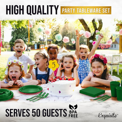 350 Pcs Black Plastic Plates For Party, Black Disposable Plates Set, 50 Of Each 9" Dinner Plate Set, 7" Dessert Plate, Cups, Napkins & Cutlery Plastic Dinnerware Set Exquisite