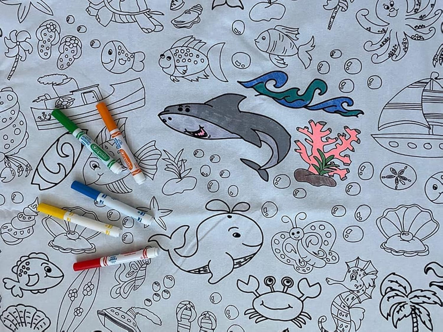 Animal Fun Design – Square Tablecloth 60”X60” – Interactive Coloring Tablecloth for Kids - Poly/Cotton Fabric – Washable and Reusable – DIY Activity for Children and Adults