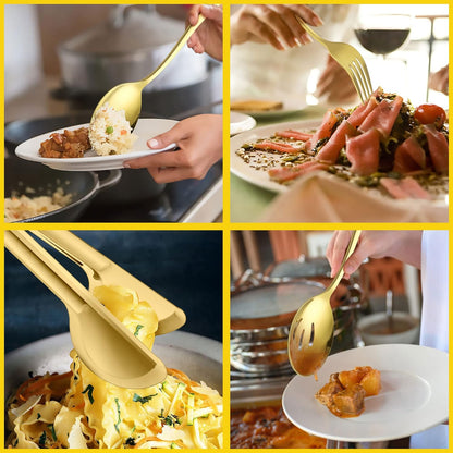 Large Black Serving Utensils Set of 12, E-far Stainless Steel 9.8 Inch Serving Spoons Slotted Spoon, 9.9 Inch Forks, 9.4 Inch Tong for Buffet Catering, Mirror Finish & Dishwasher Safe