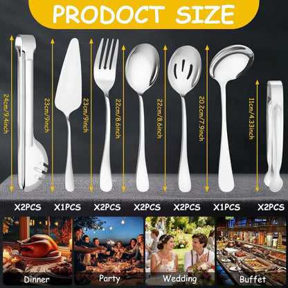12 Pcs Gold Serving Utensils Set Include Stainless Steel Large Serving Spoons Slotted Spoons Forks Soup Ladle Pie Server - Metal Utensils for Parties Buffet Catering, Dishwasher Safe