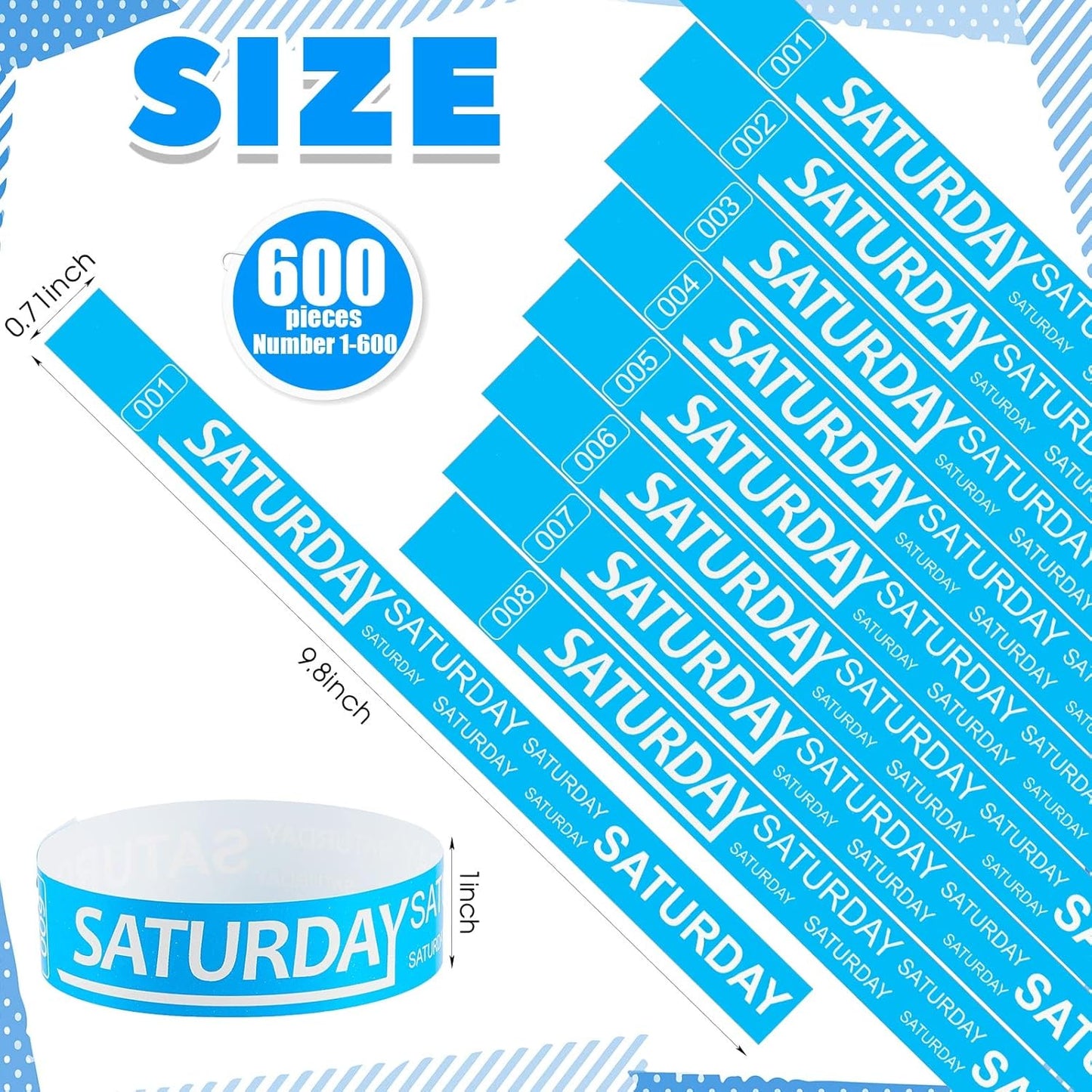 Henoyso 600 Pcs Saturday Paper Wristbands Event Admission Paper Bracelets Numbered Waterproof Party Armbands for Events Day of the Week(Red)