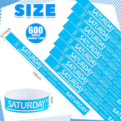 Henoyso 600 Pcs Saturday Paper Wristbands Event Admission Paper Bracelets Numbered Waterproof Party Armbands for Events Day of the Week(Red)
