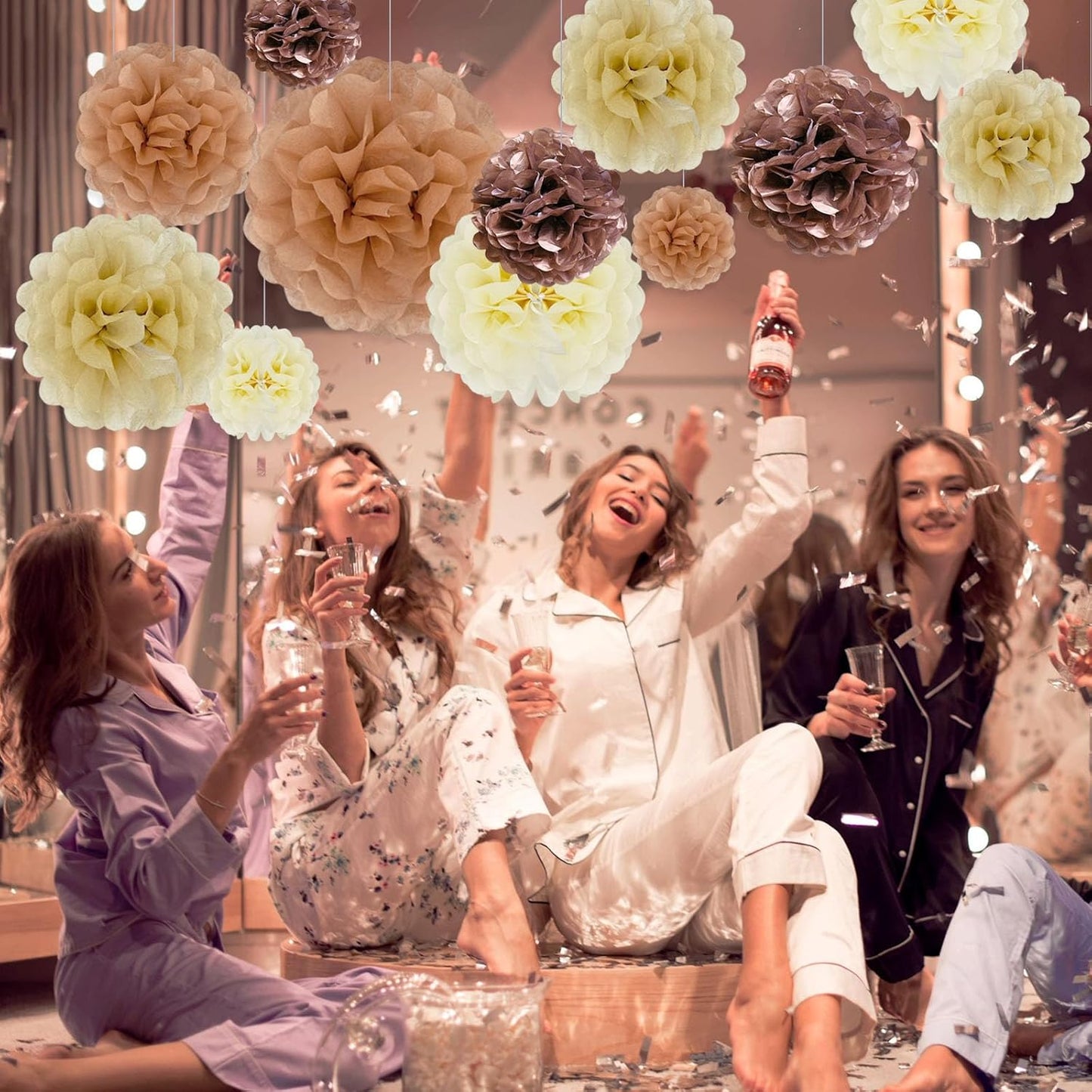 Tissue Paper Pom Poms, Pink Tissue Paper Flowers, Hanging Flower Balls for Weddings Fiesta Parties Birthday Baby Showers Classroom Bridal Shower Decoration (18Piece Set-6/10/12/14Inch)