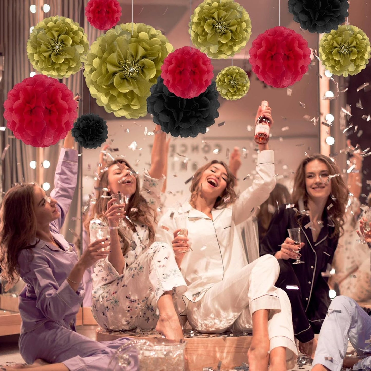 Tissue Paper Pom Poms, Pink Tissue Paper Flowers, Hanging Flower Balls for Weddings Fiesta Parties Birthday Baby Showers Classroom Bridal Shower Decoration (18Piece Set-6/10/12/14Inch)
