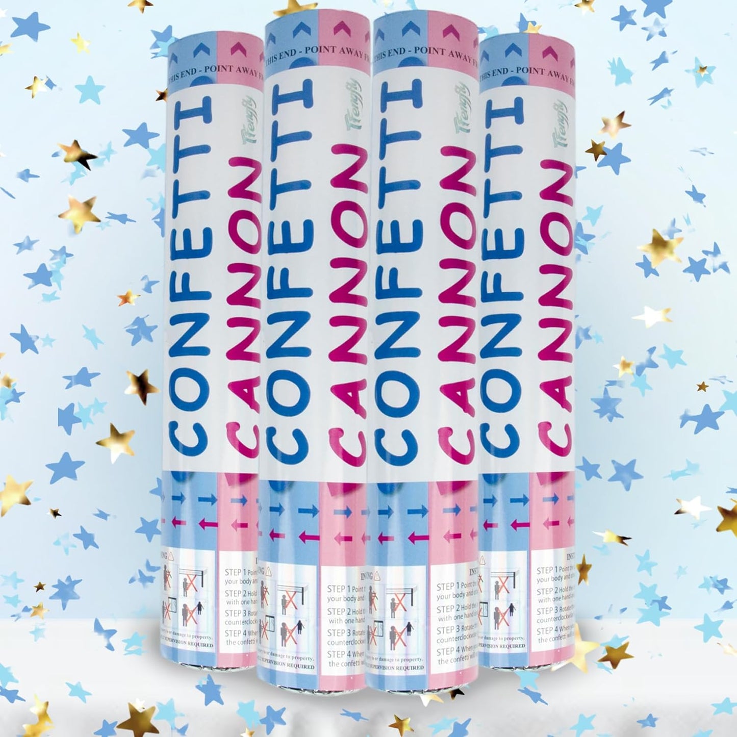 4 Pack Gender Reveal Confetti Cannon, 12 in Blue Rectangle Shaped Paper Party Poppers Cannons, Confetti Poppers For Baby Boy Gender Reveal Baby Showers (Rectangle, Blue)