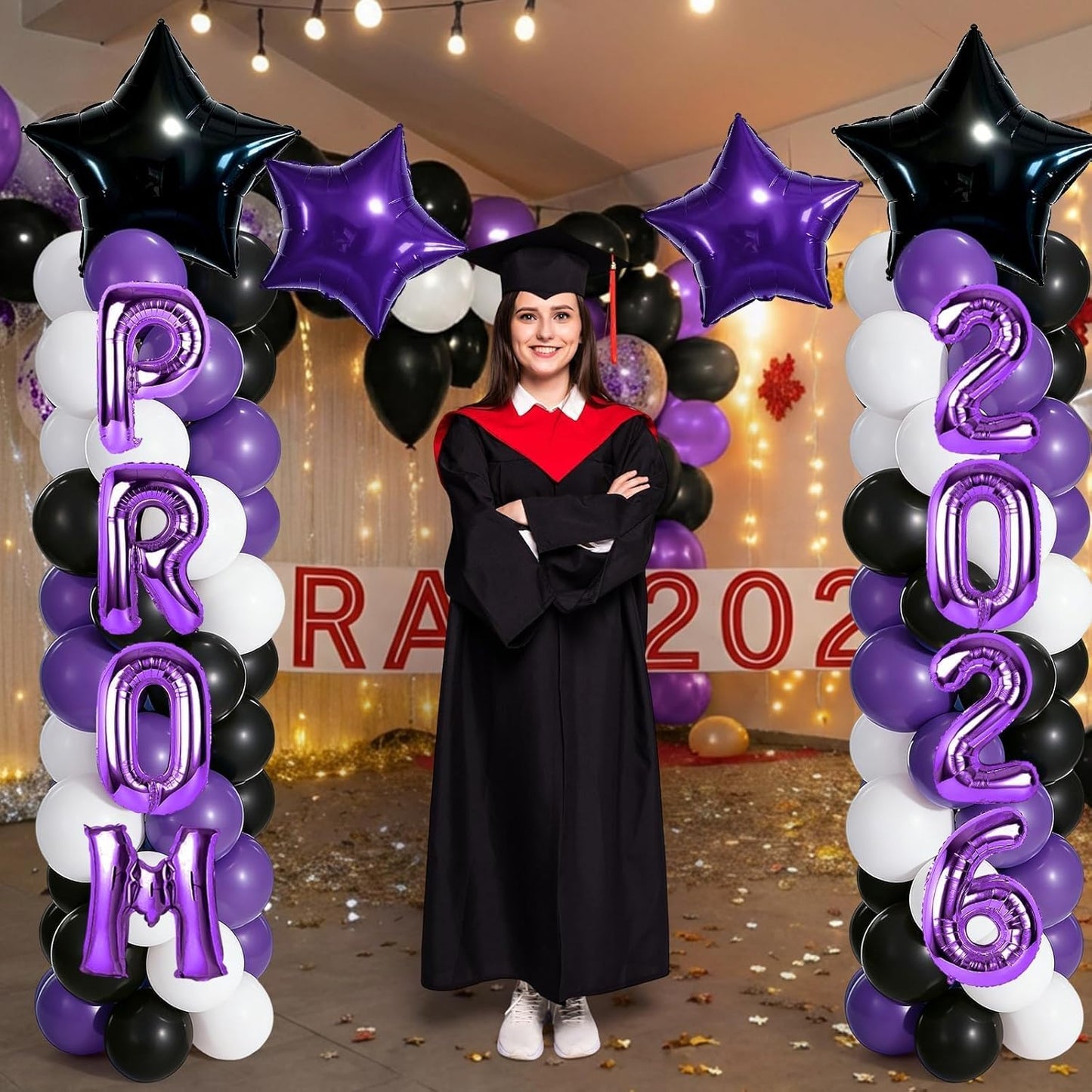 2 Sets Graduation Balloon Column Stand Kits with Balloons 2026 Grad Themed Decoration Navy Blue Balloon Tower Stand Kit for Grad High School & College Celebration Party Decor