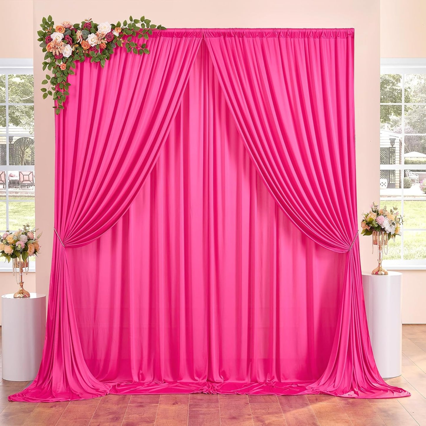 10ftx10ft Black Backdrop Curtains for Weddings Parties, Wrinkle Free 2 Panels Silky Polyester Photo Backdrop Drapes Back Drop Cloth Drapery for Birthday Mother'sDay Photography Background