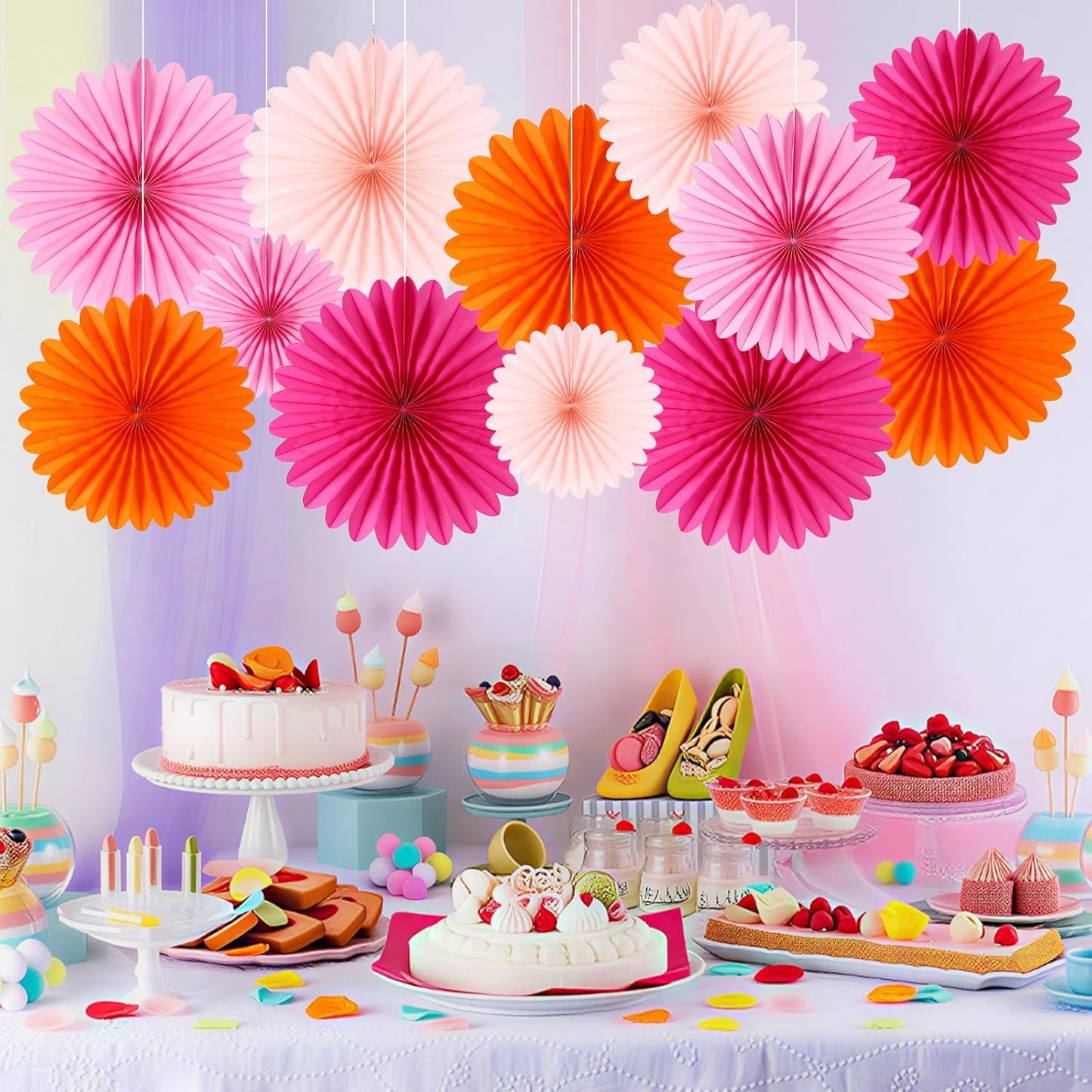 BestoFun 12PCS Paper Fans Hot Pink Party Decorations Tissue Paper Flowers Decorations Paper Fans Party Decorations for Girl Groovy Birthday Baby Shower Wedding Bachelorette Room Wall Hanging Décor