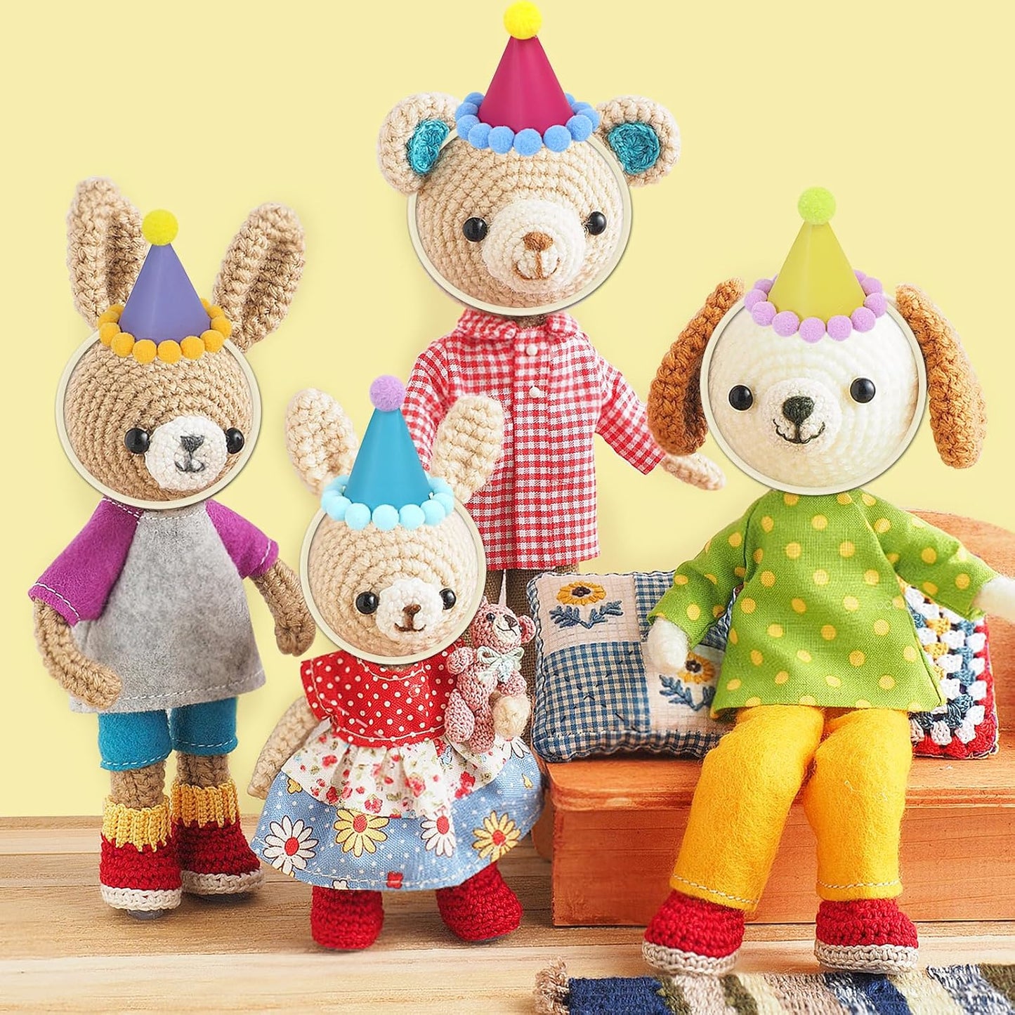 12 Pack Mini Party Hats for Stuffed Animals, Mini Hats with Pom Poms Dog Birthday Party Hats for Dolls Dog Cat Pet Birthday Decoration