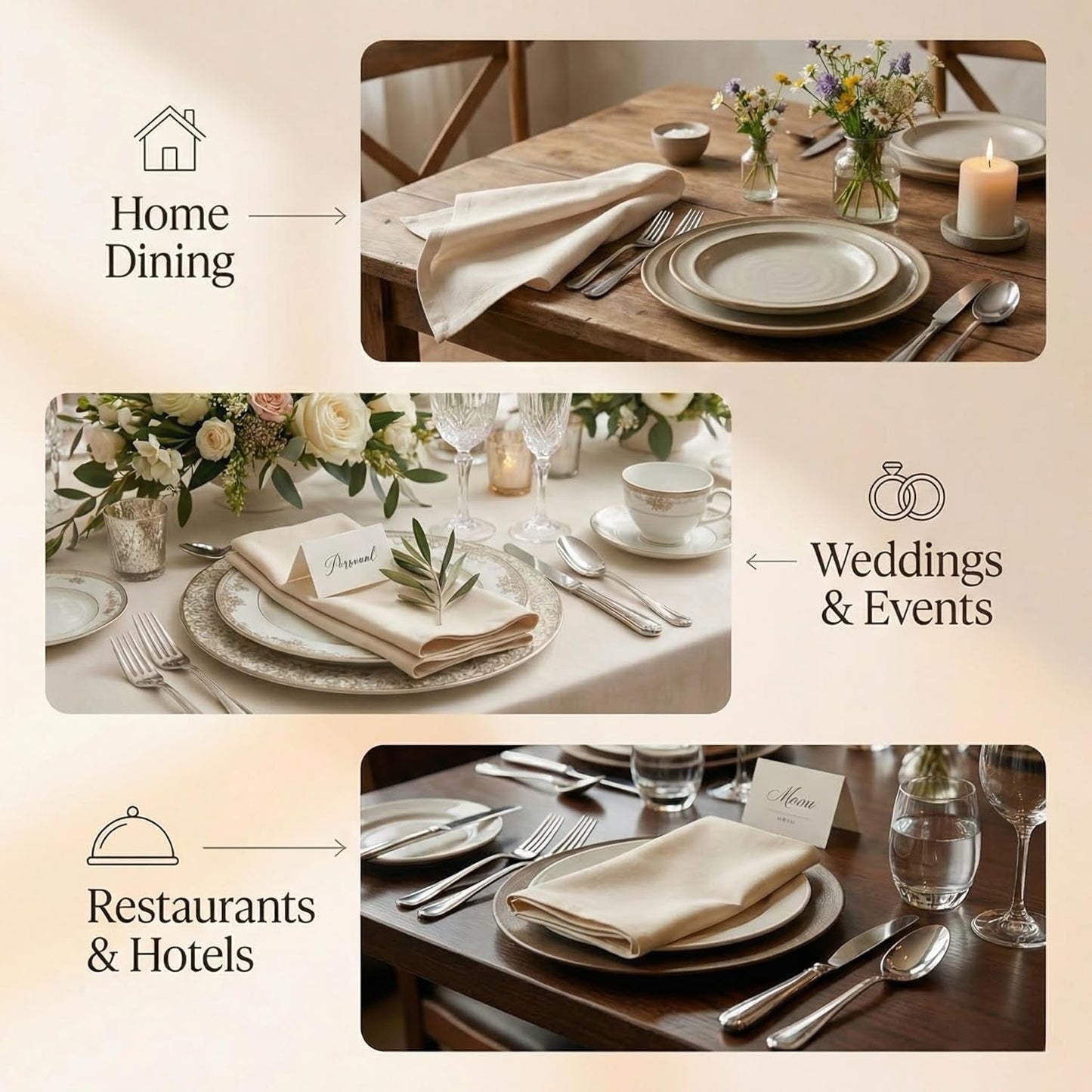 ACCENTHOME Natural Cotton Linen Napkin Set of 12 18x18 inch Dinner Napkins - Washable Soft Premium Hotel Quality Reusable Hemmed Edges Napkins Perfect Table Linens for Family Dinners, Weddings