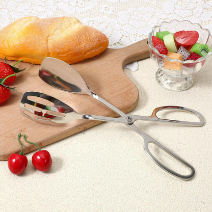 Salad Tongs for Serving, Stainless Steel Serving Tongs Utility Metal Salad Tong Scissor Design Kitchen Tong for Food Bread Cake Bake Dessert for Buffet, Cooking, Grill, Steak, Barbecue (10-Inch)