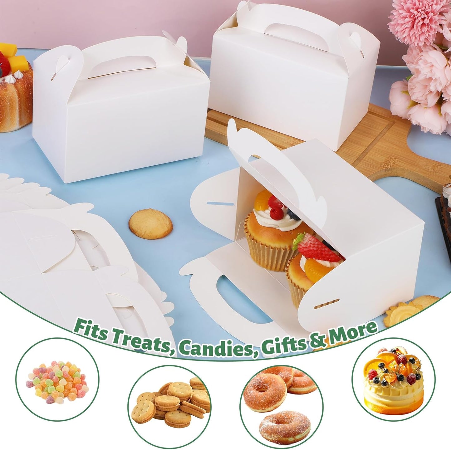 MIMIND 32 Pack Rainbow Party Favor Boxes Gable Treat Boxes with Handles 6 x 3.5 x 3.5 Inches Gift Birthday Goodie Boxes for Cookies Candies for Wedding Baby Shower Party Supplies
