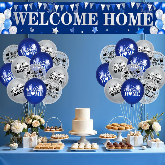 Colorful Welcome Banner & Balloons - 24 Pcs Welcome Back Yard Sign for Military Homecoming, Housewarming, Family Reunion & Party Supplies