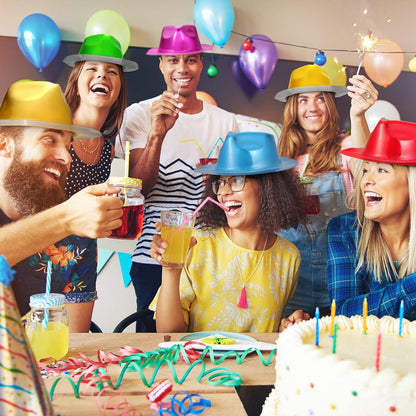 Handepo 48 Pcs Hats Party Metallic Colors Plastic Crazy Hats for Adults Cowboy Bulk Party Supplies Dress Costume Photo