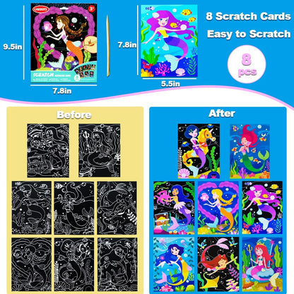 JUNQIU Scratch Art for Kids, Unicorns Black Rainbow Scratch Art Paper Set-Arts and Crafts & Supplies, DIY Activity & Party Games, Gifts for Toddlers, Girls & Boys Ages 3, 4, 5, 6, 7, 8