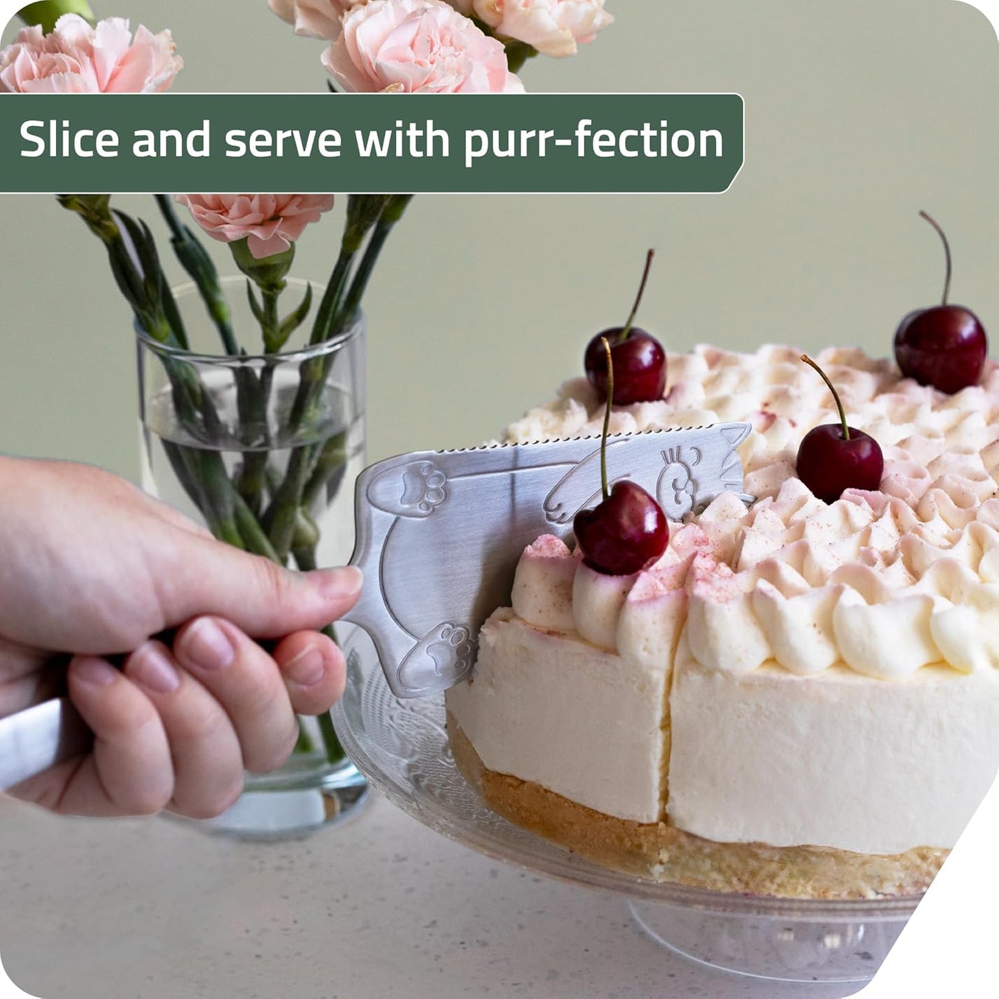 PELEG Design Cakitty Stainless Steel Cat-Shaped Cake Knife and Pie Server – Cake Cutting Knife with Serrated Edges, Dishwasher Safe - Ideal Gift Idea