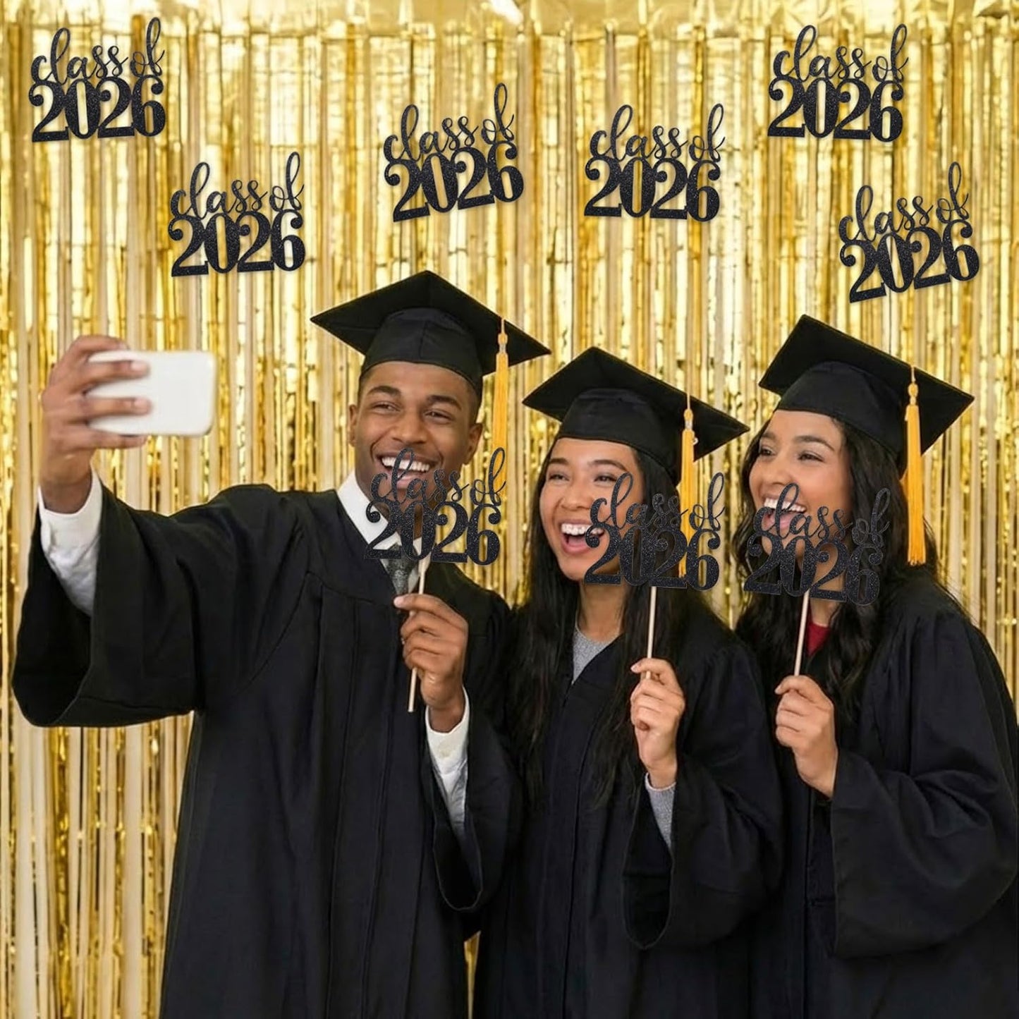 MixTeach 12 Pack Class of 2026 Graduation Centerpieces for Tables 2026 Glitter Graduation Centerpieces Sticks Graduation Party Table Topper for 2026 Graduation Table Party Decorations Supplies, Black