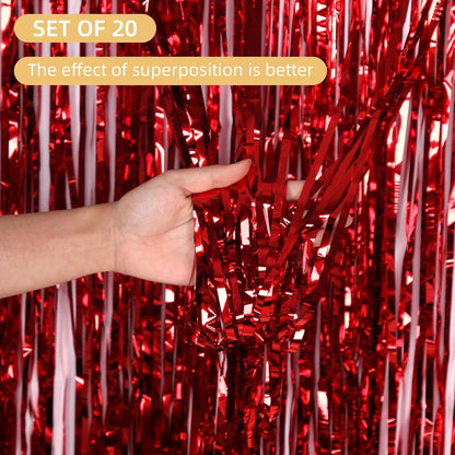 20 Pack Silver Foil Curtain Backdrop 3.2ft x 8.2ft Foil Fringe Backdrop Curtain Metallic Tinsel Foil Fringe Curtains Streamer Backdrop Curtains for Birthday Party Decorations Photo Booth (Silver)