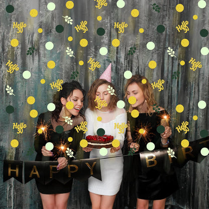 300PC Greenery Happy Birthday Confetti for Table Gold Glitter and Sage Green Birthday Party Decorations for Kids/Adult