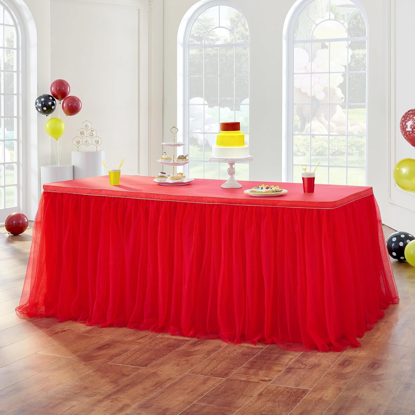 72inch Champagne Gold Tulle Table Skirts for Rectangle Round Tables, Gold Grim Ruffle Tulle Tutu Cloth Table Skirt 6ft for Wedding Birthday Party Cake Dessert Decor(No Top Cover)