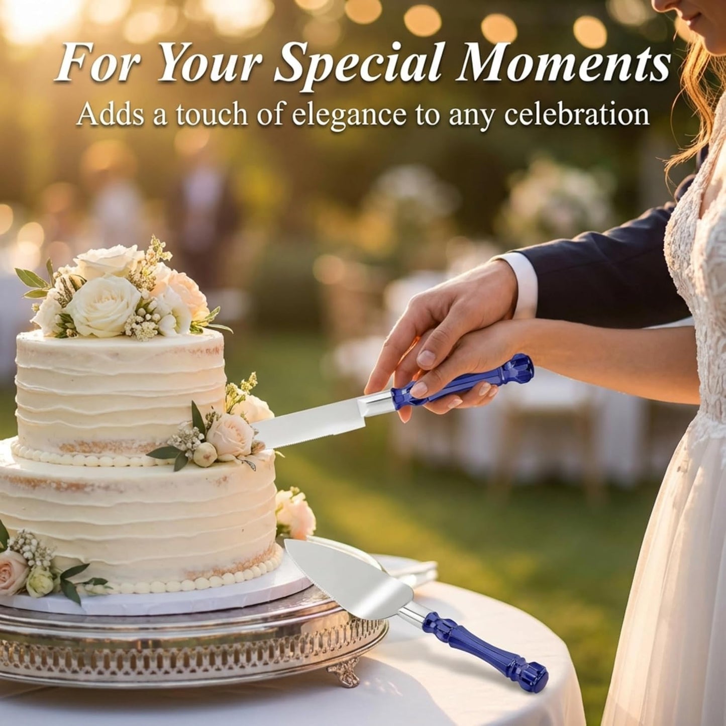 Homi styles Wedding Cake knife and Server Set | Elegant Rose Gold Color Premium 420 Stainless Steel plated Blades | Cake & Pie Serving Set for Wedding Cake, Birthdays, Anniversaries, Parties