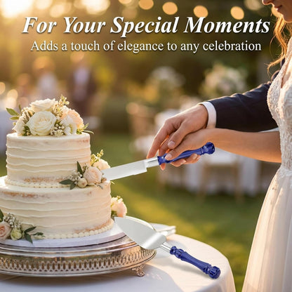 Homi styles Wedding Cake knife and Server Set | Elegant Rose Gold Color Premium 420 Stainless Steel plated Blades | Cake & Pie Serving Set for Wedding Cake, Birthdays, Anniversaries, Parties